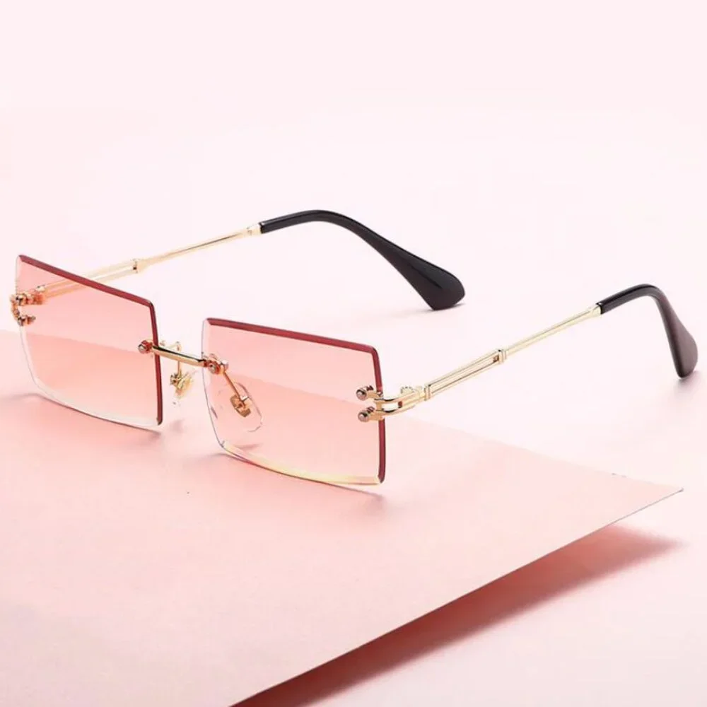 Women Men Sunglasses Rimless Luxury Retro Shades Square‎ Gold Metal Lentes Gafas